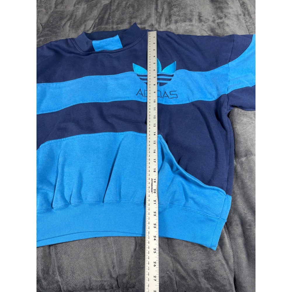 Vintage Adidas Trefoil Sweatshirt Mens Blue Striped Colorblock Crewneck 6195 - Picture 5 of 8